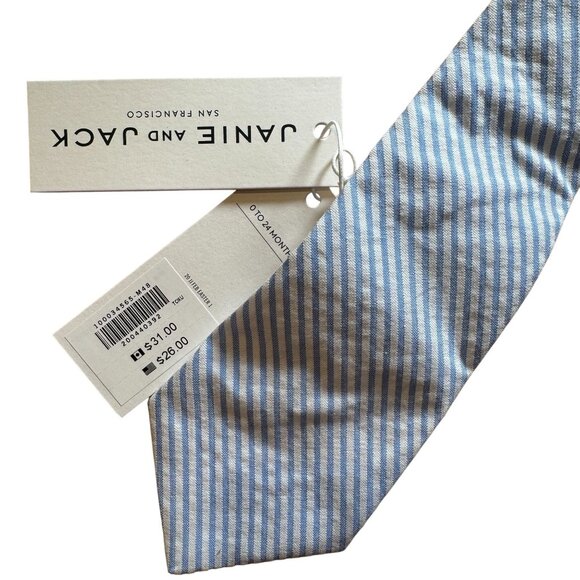 Janie and Jack Seersucker Necktie Blue and White Striped 0-24 Months NWT! - Picture 2 of 4